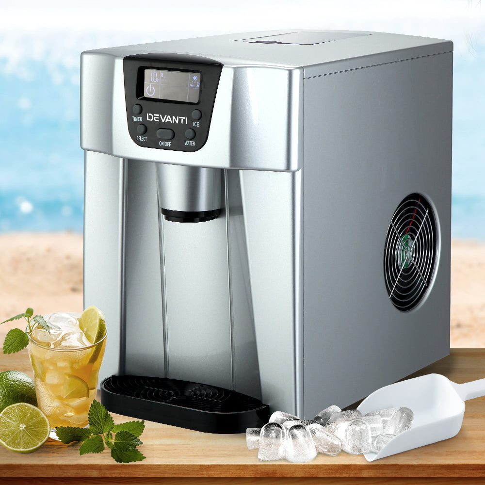 Devanti 2L Portable Ice Maker & Water Dispenser Silver