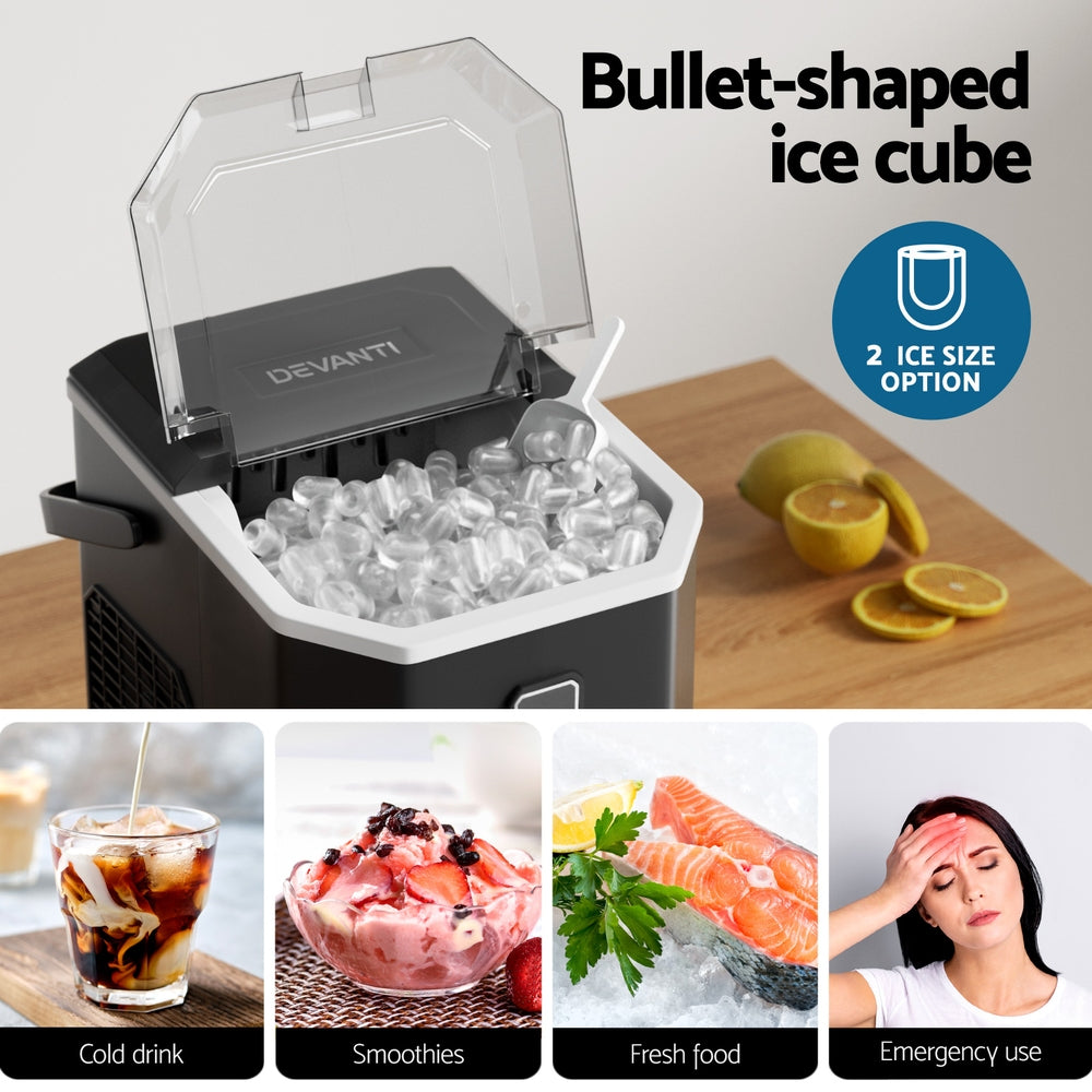 Devanti 12kg Ice Maker Machine Black Countertop