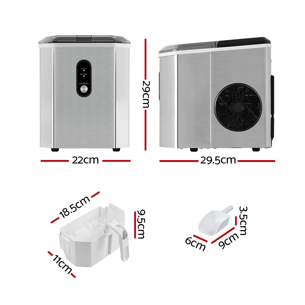 Devanti 12kg Portable Ice Maker Stainless Steel Countertop Silver