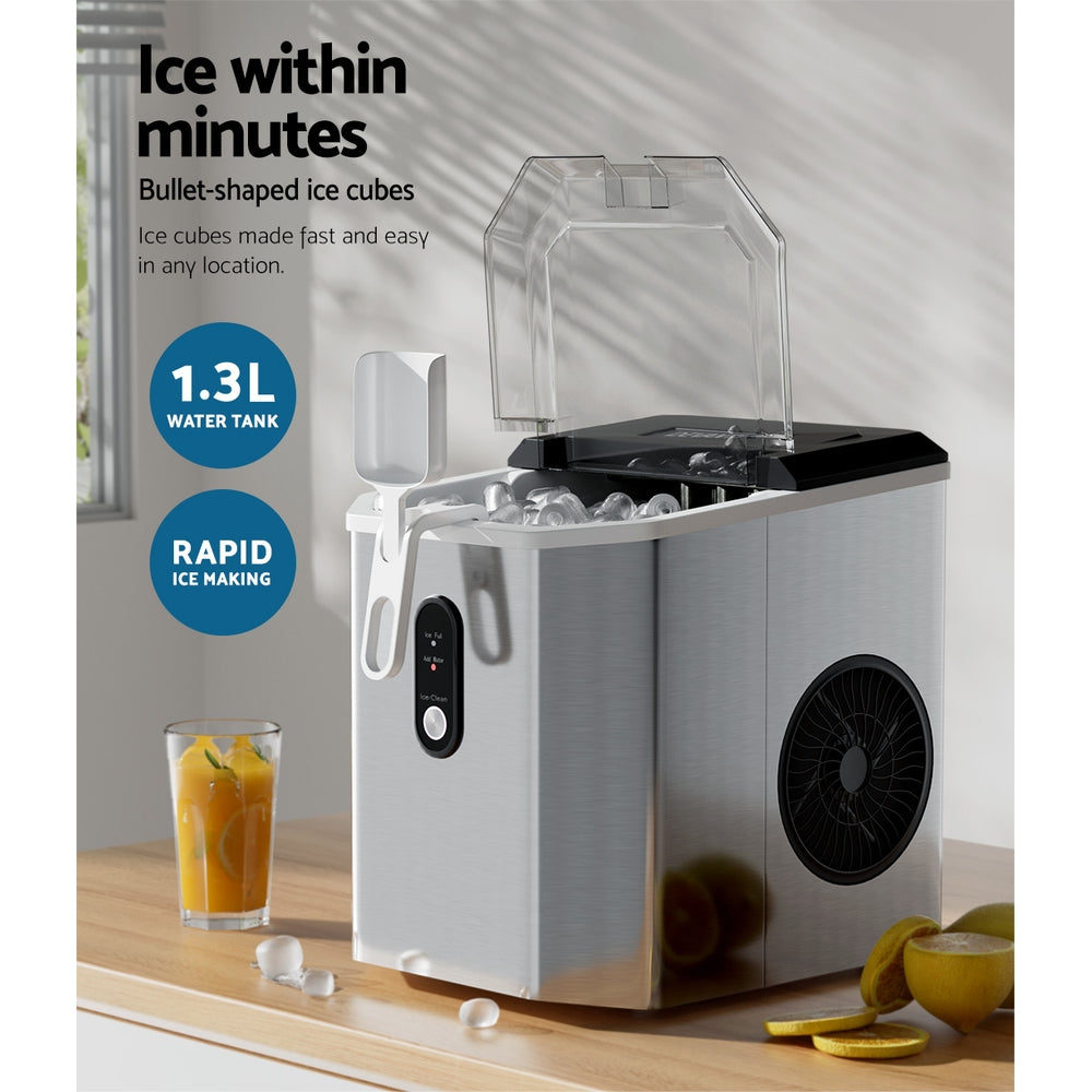 Devanti 12kg Portable Ice Maker Stainless Steel Countertop Silver