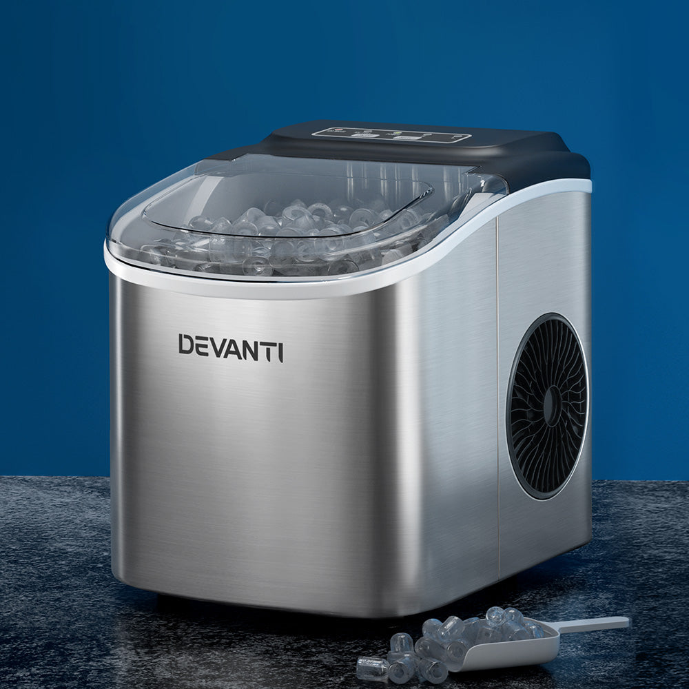Devanti Ice Maker Machine 12kg Self Cleaning Silver