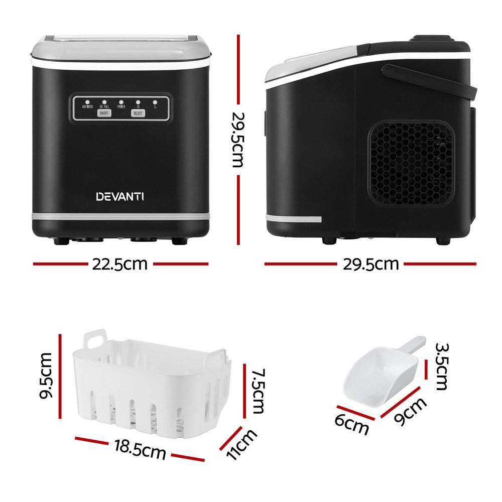 Devanti 12kg Portable Ice Maker Machine Self-Cleaning Black
