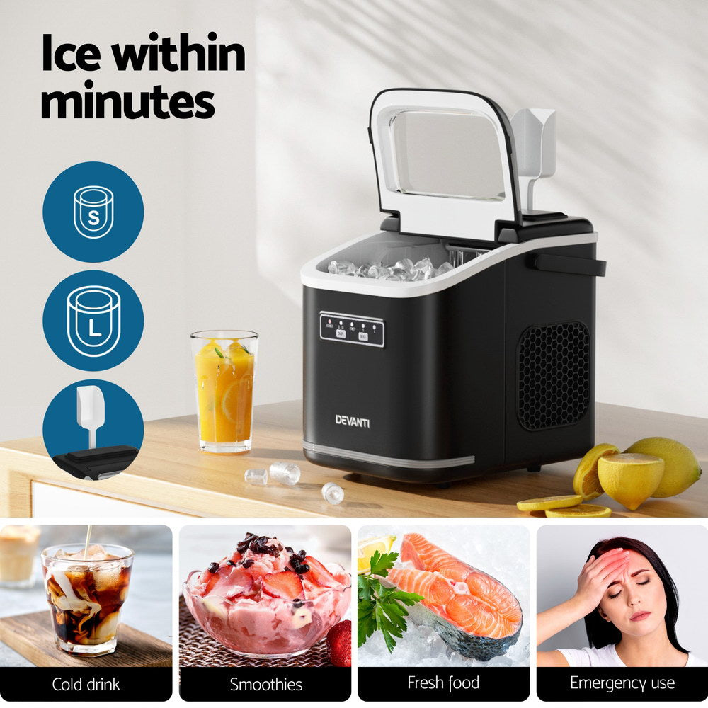 Devanti 12kg Portable Ice Maker Machine Self-Cleaning Black