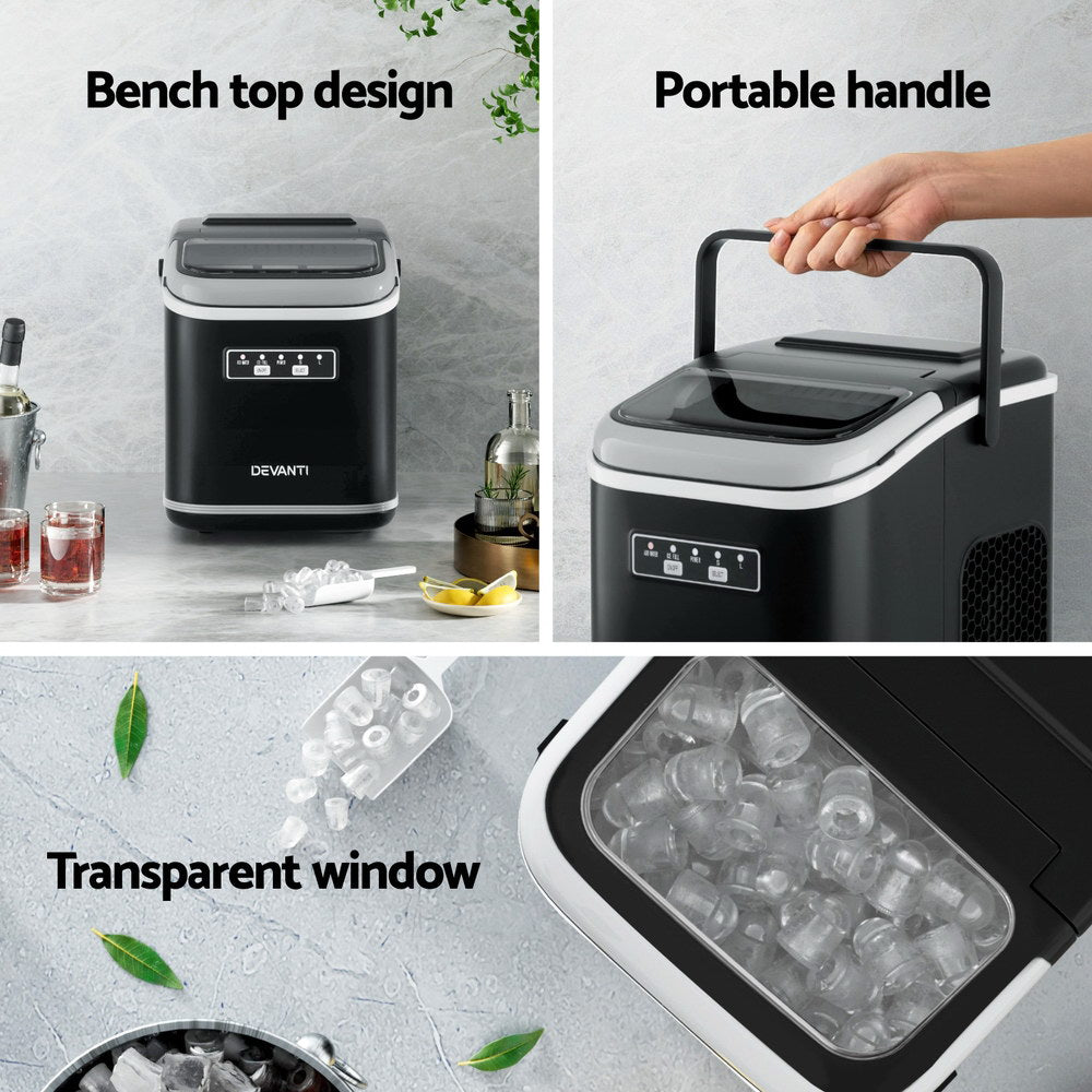 Devanti 12kg Portable Ice Maker Machine Self-Cleaning Black