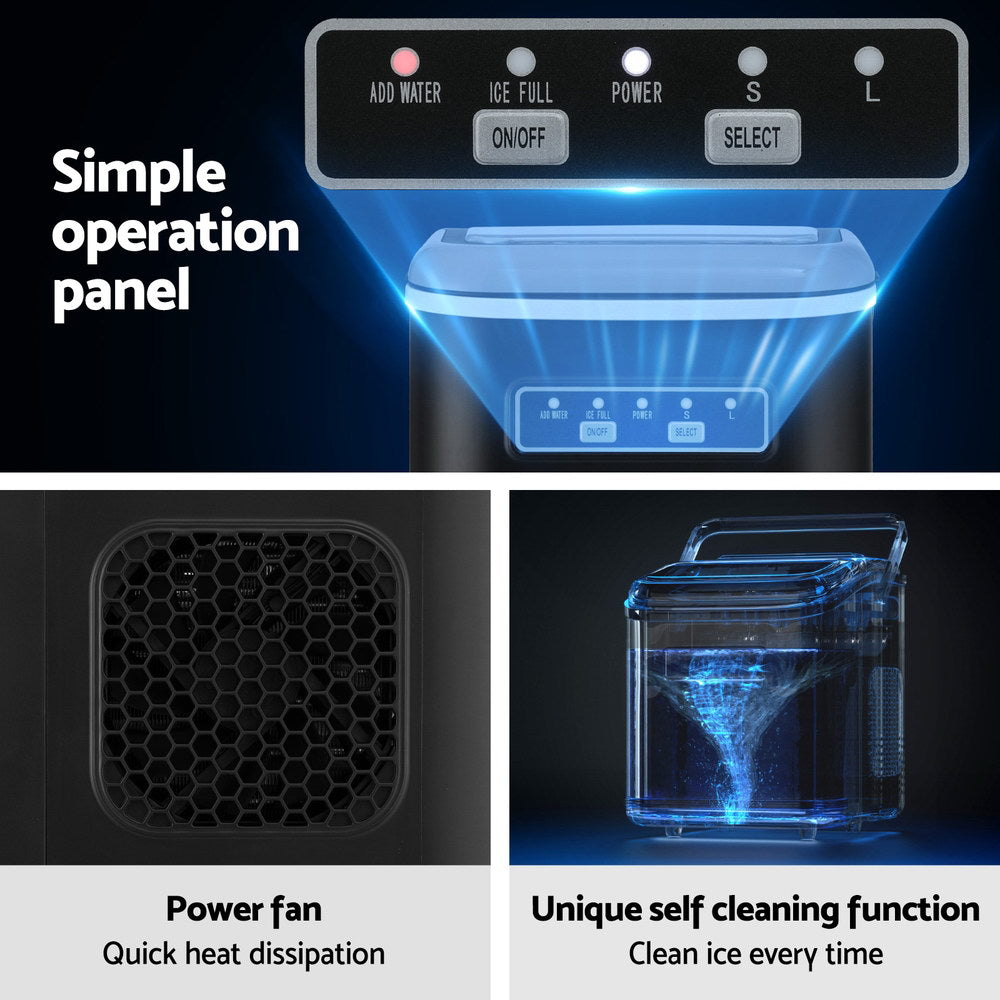 Devanti 12kg Portable Ice Maker Machine Self-Cleaning Black