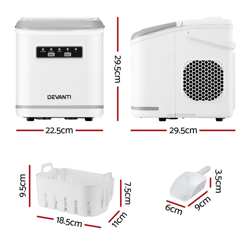 Devanti 12kg Portable Ice Maker Machine Self-Cleaning White