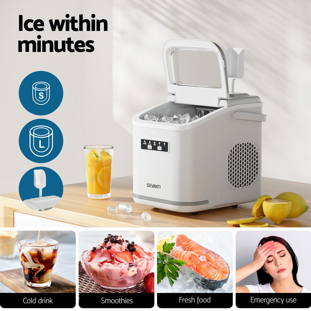 Devanti 12kg Portable Ice Maker Machine Self-Cleaning White