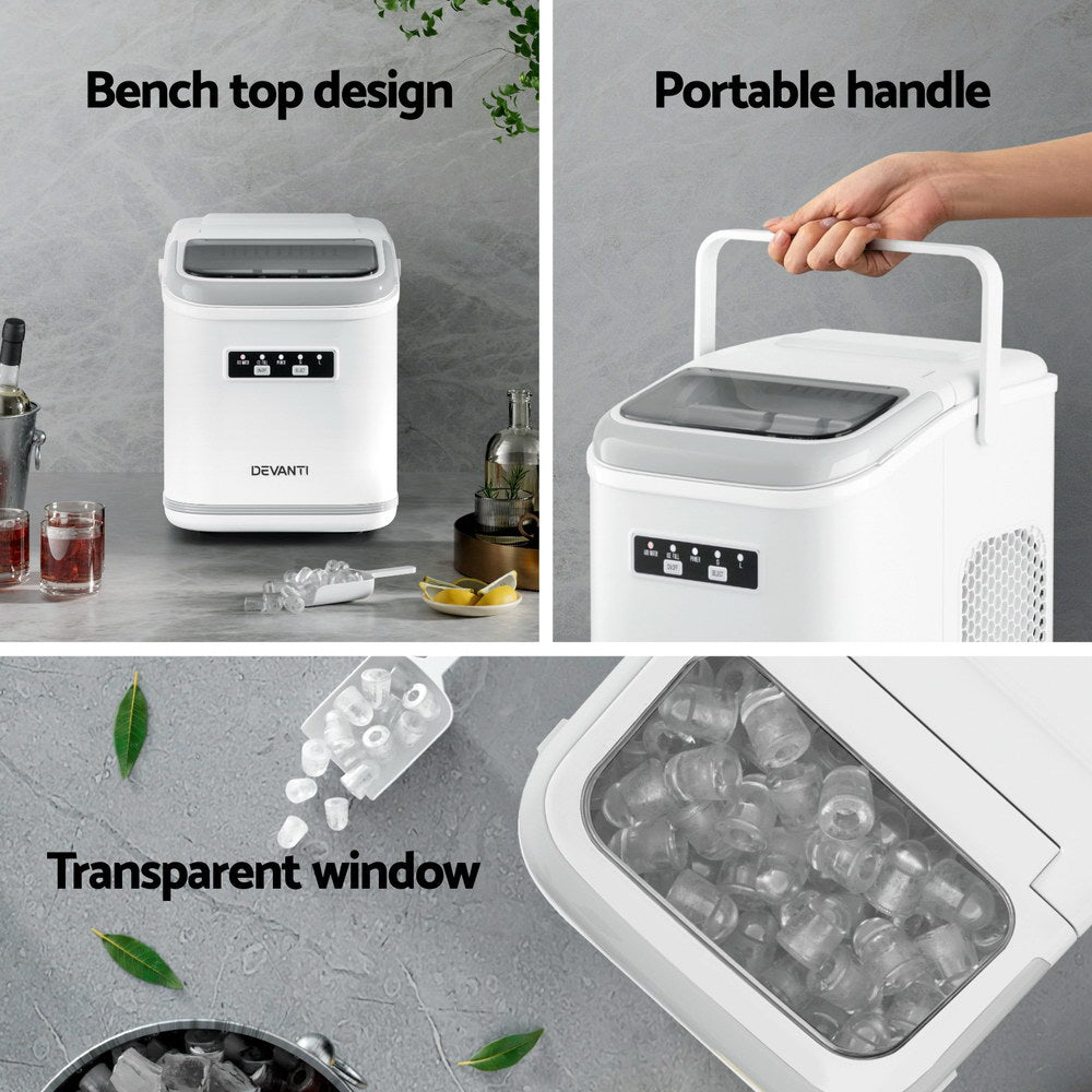 Devanti 12kg Portable Ice Maker Machine Self-Cleaning White