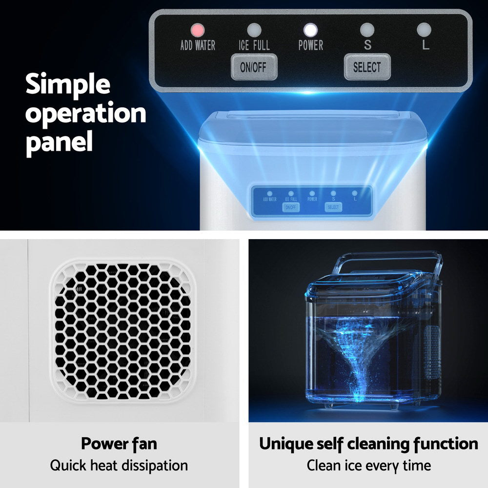 Devanti 12kg Portable Ice Maker Machine Self-Cleaning White