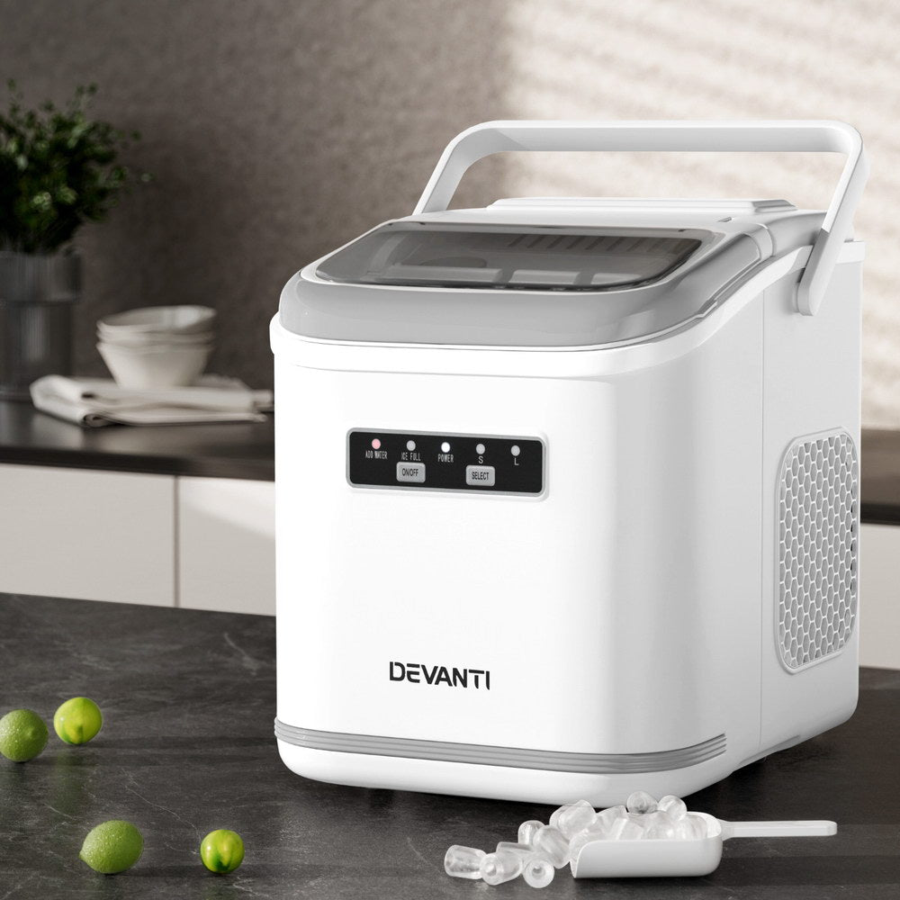 Devanti 12kg Portable Ice Maker Machine Self-Cleaning White