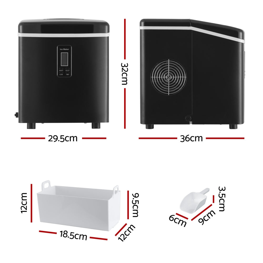 Devanti 15kg Ice Maker Machine Black Bullet-Shaped Cubes
