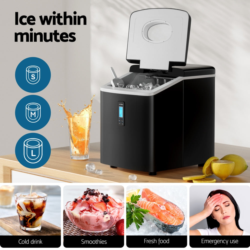 Devanti 15kg Ice Maker Machine Black Bullet-Shaped Cubes