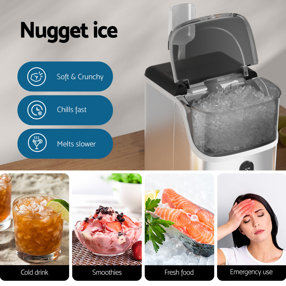 Devanti 15kg Nugget Ice Maker Machine Silver