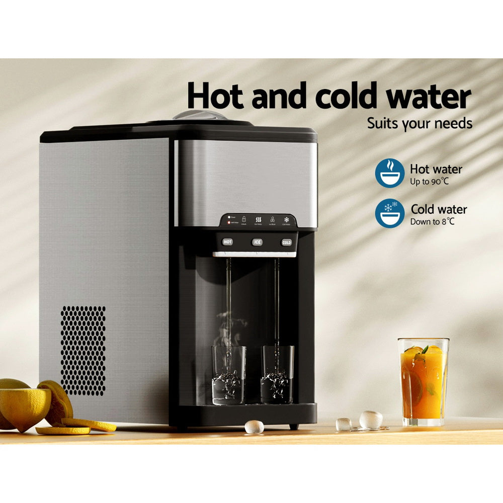 Devanti 20kg Ice Maker Machine 3-in-1 Water Dispenser Silver