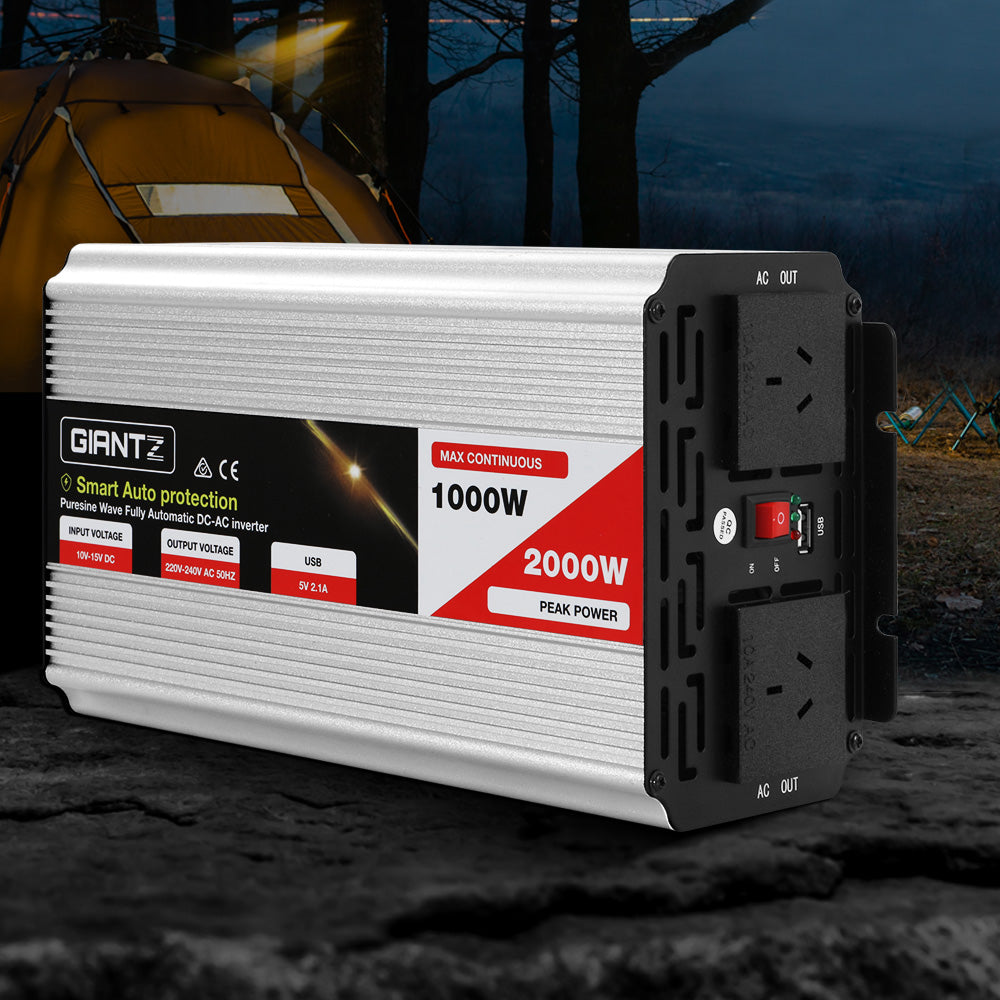 Giantz 1000W/2000W Pure Sine Wave Inverter 12V-240V Camping Caravan Boat