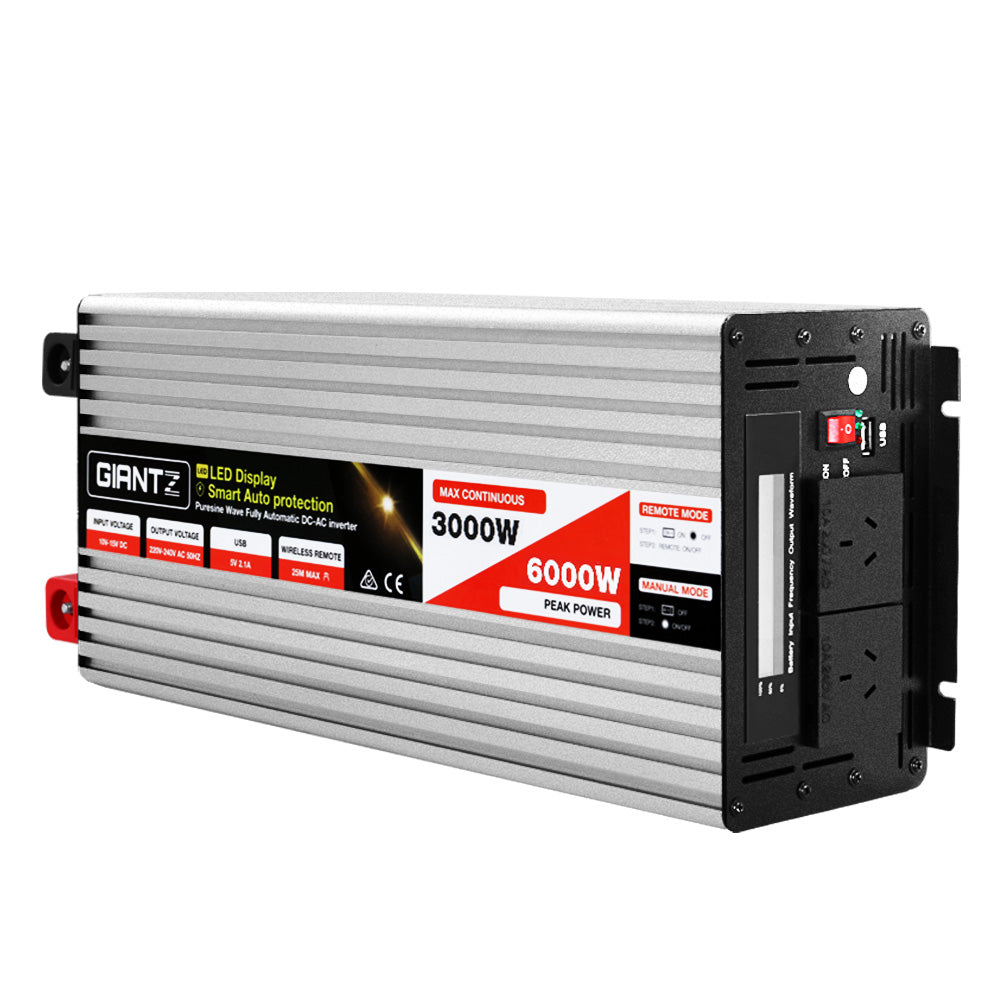 Giantz 3000W/6000W Pure Sine Wave Inverter 12V-240V Camping Caravan Boat