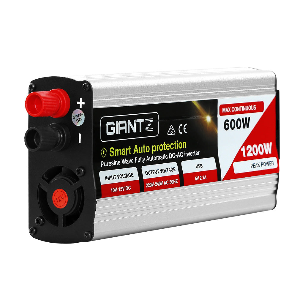Giantz Pure Sine Wave Power Inverter 600W 1200W 12V to 240V