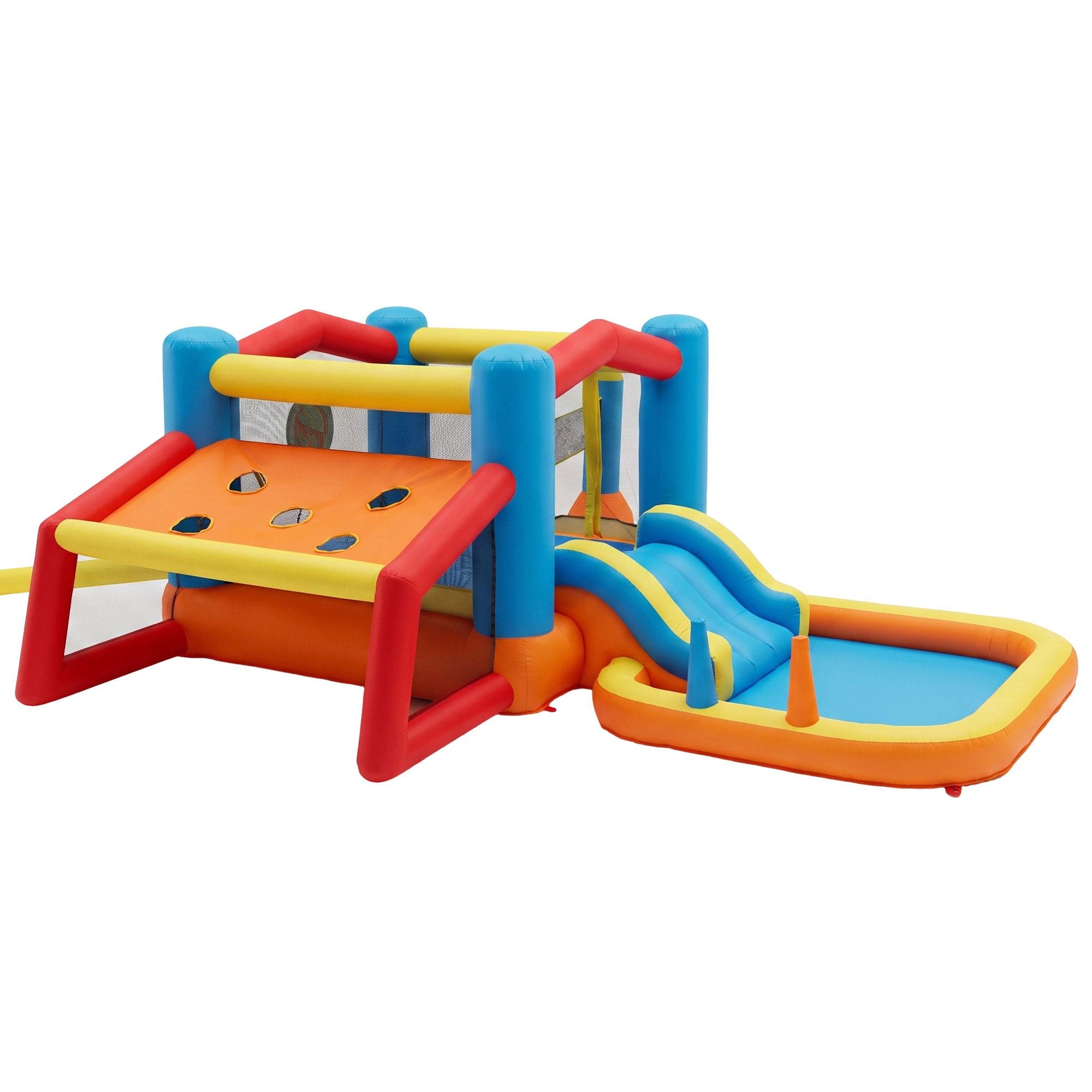 Keezi Inflatable Kids Pool Play Park Jumping Castle Volleyball Net with Blower Balls 4mx4.37m