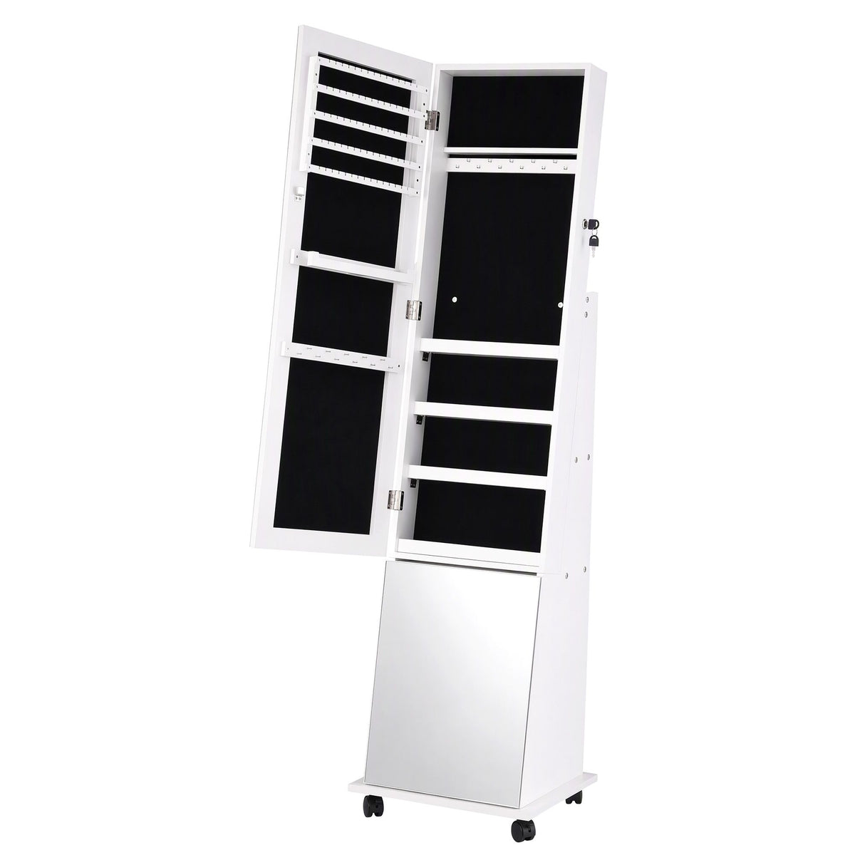 Artiss Jewelry Cabinet Frameless Full Length Mirror with Wheels, White
