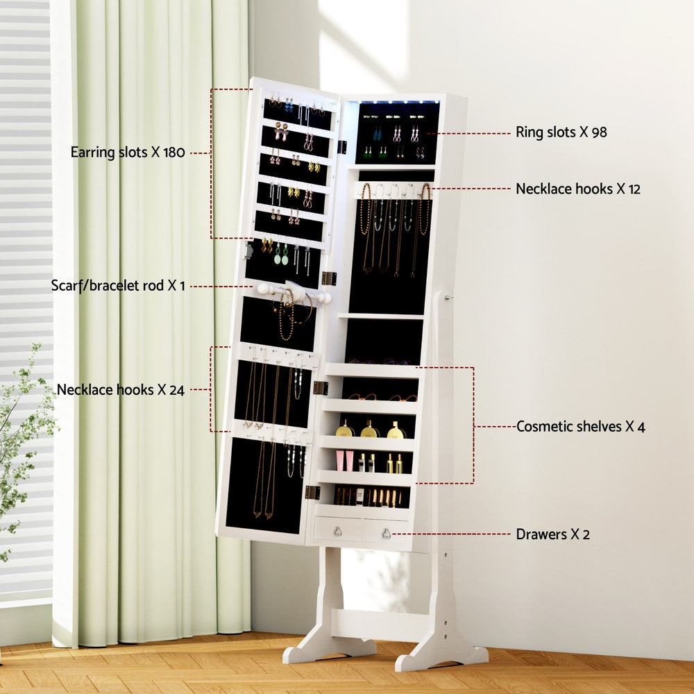 Artiss Freestanding Jewellery Cabinet Mirror LED White/Black