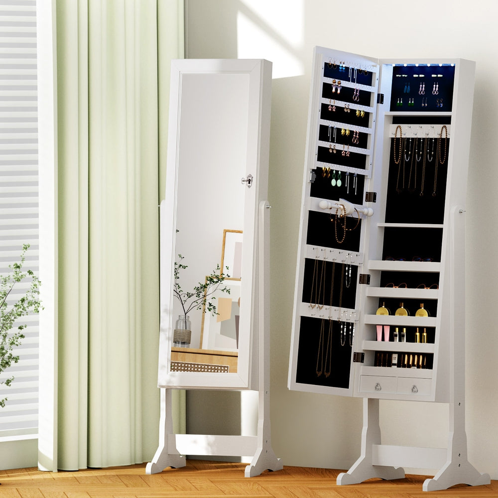 Artiss Freestanding Jewellery Cabinet Mirror LED White/Black