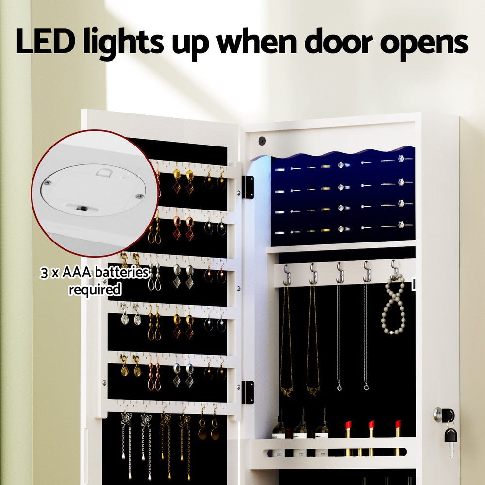 Artiss Lockable Jewellery Cabinet LED Mirror White/Black