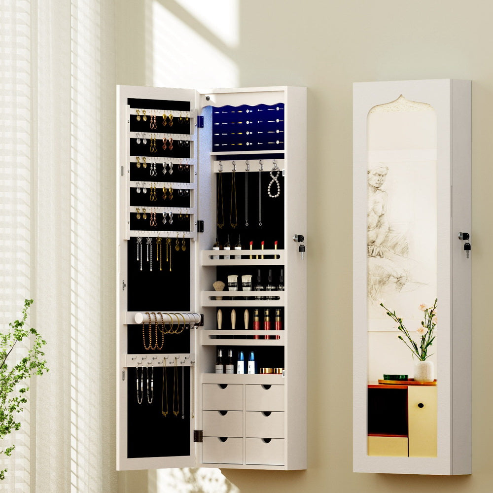 Artiss Lockable Jewellery Cabinet LED Mirror White/Black