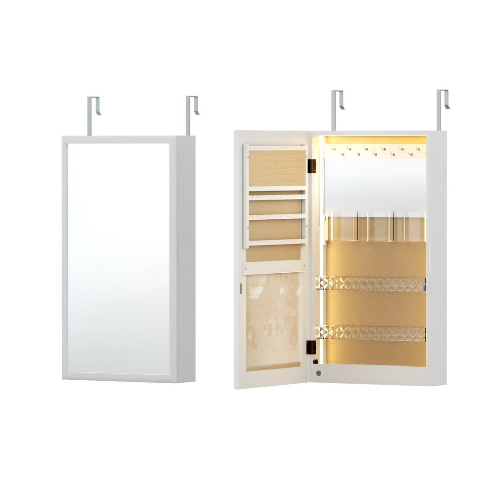 Artiss Wall-Mount Jewellery Cabinet Mirror LED White/Black