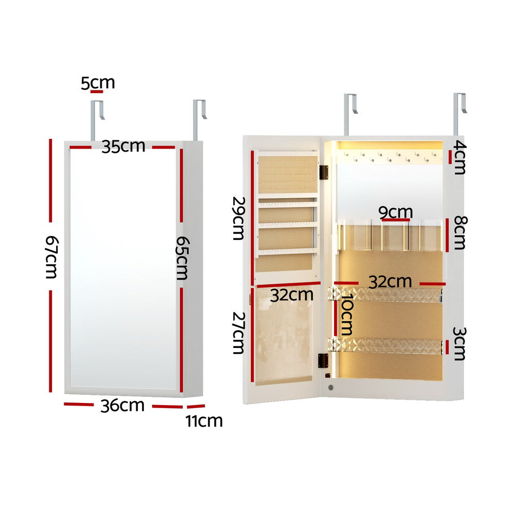 Artiss Wall-Mount Jewellery Cabinet Mirror LED White/Black