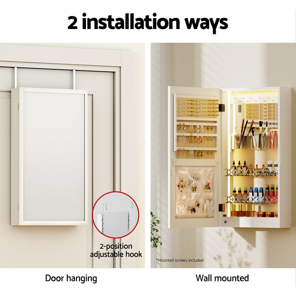 Artiss Wall-Mount Jewellery Cabinet Mirror LED White/Black