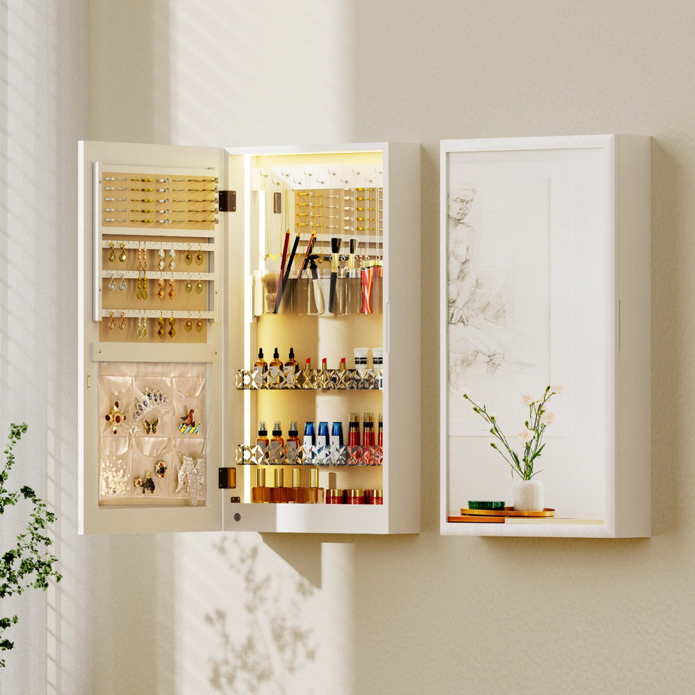 Artiss Wall-Mount Jewellery Cabinet Mirror LED White/Black