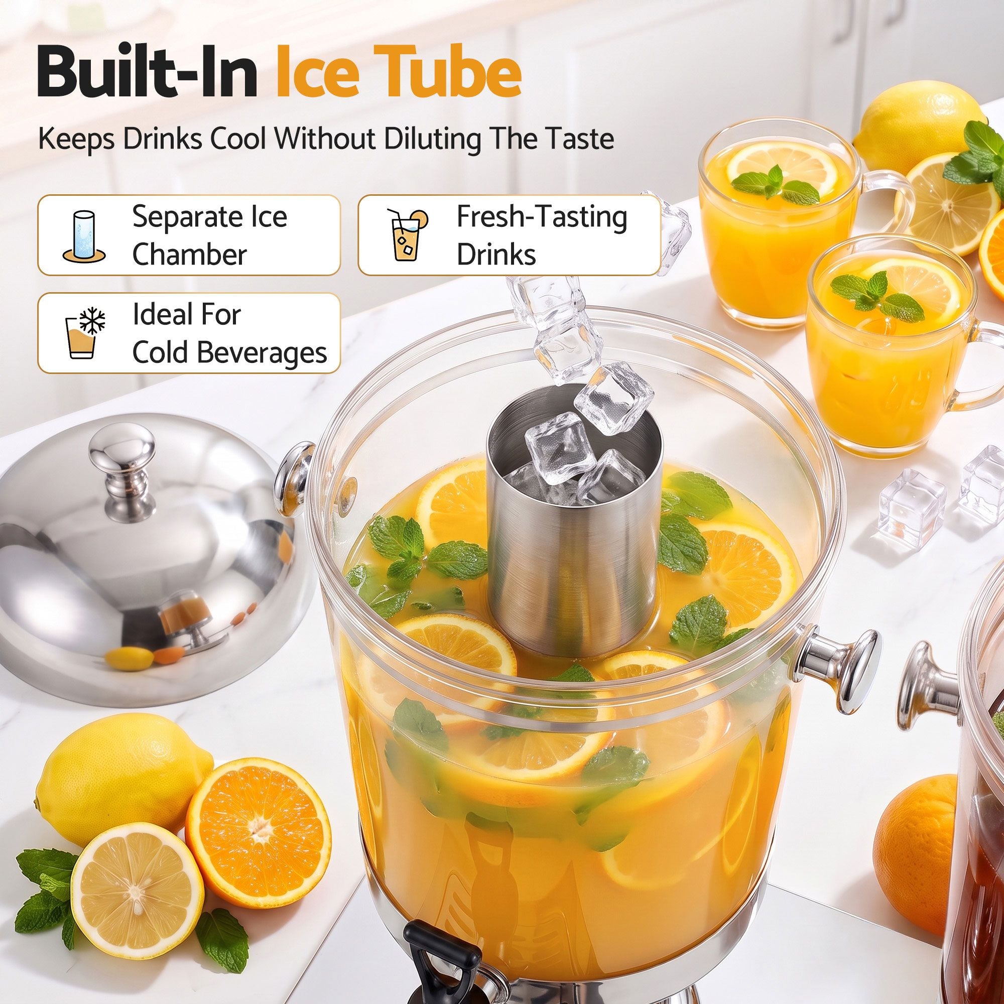 5-Star Chef 16L Dual Tank Juice Dispenser Drink Beverage Server Ice Tubes