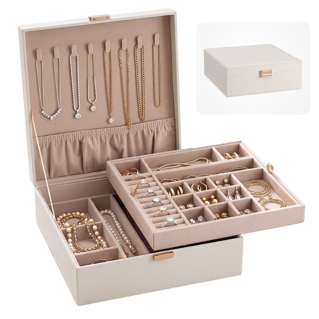 Embellir 2 Layer Faux Leather Jewellery Box Organiser White