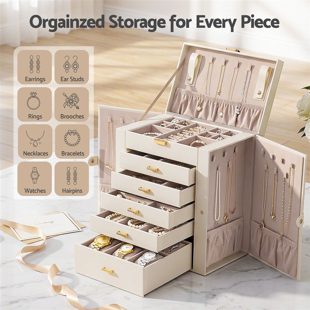 Embellir Jewellery Box 6 Layer Organiser Large Display Case Storage