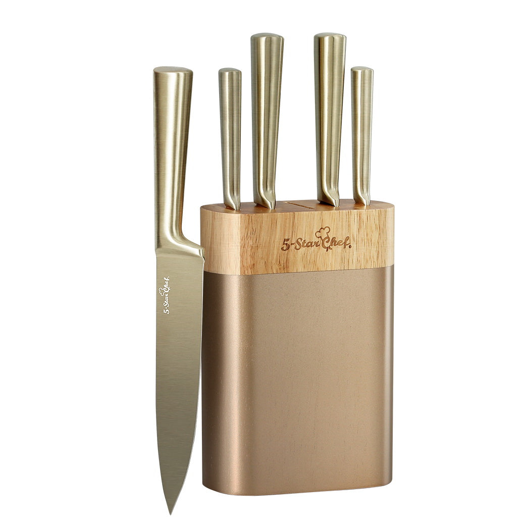 5-Star Chef 6-Piece Stainless Steel Knife Set Nonstick Block