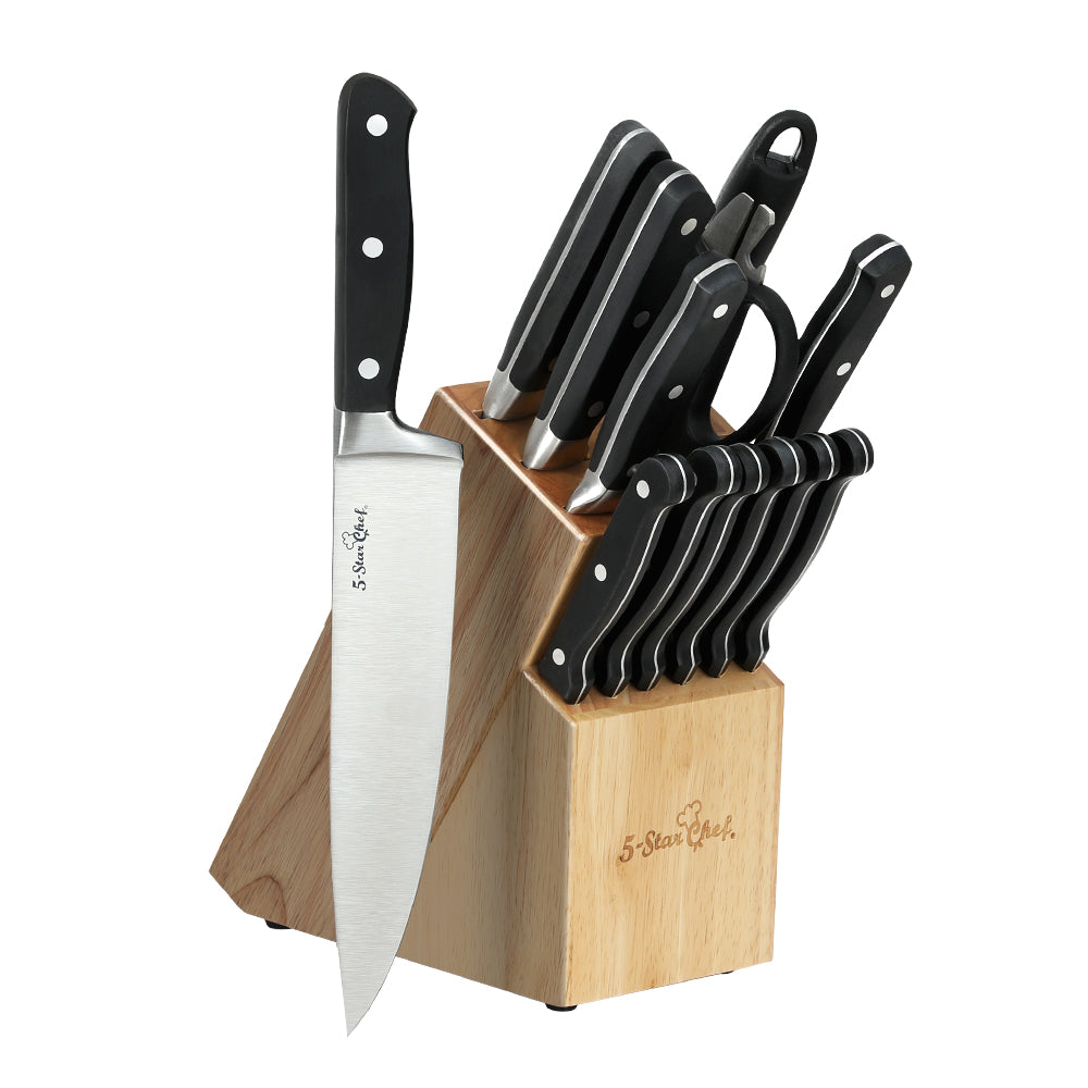 5-Star Chef 14-Piece Kitchen Knife Set Stainless Steel Non-stick with Sharpener