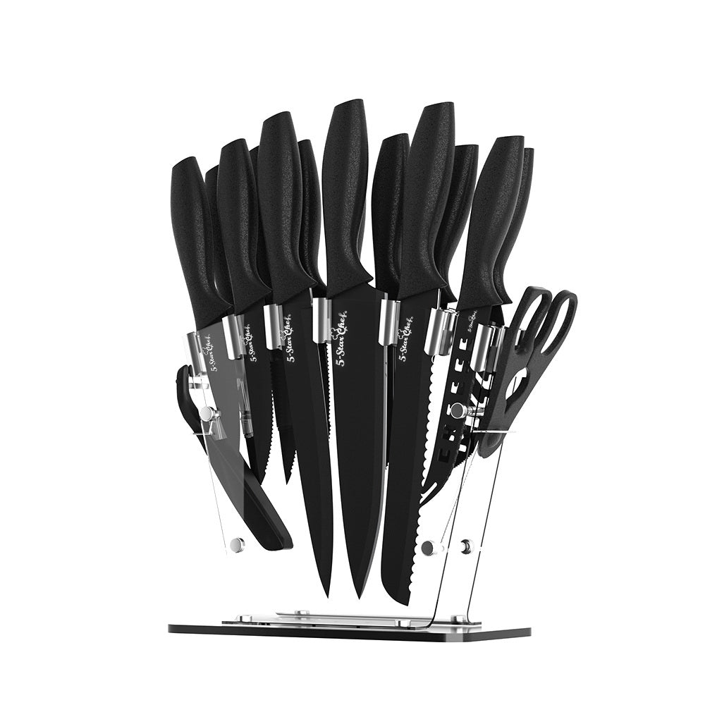 5-Star Chef 17-Piece Stainless Steel Knife Set Non-stick with Sharpener