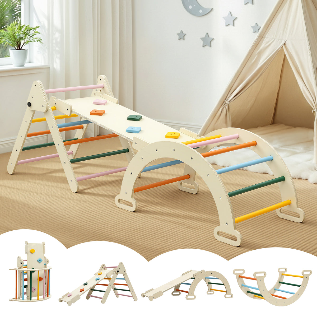 Keezi Kids Triangle Climbing Frame with Slide Toddler Play Set