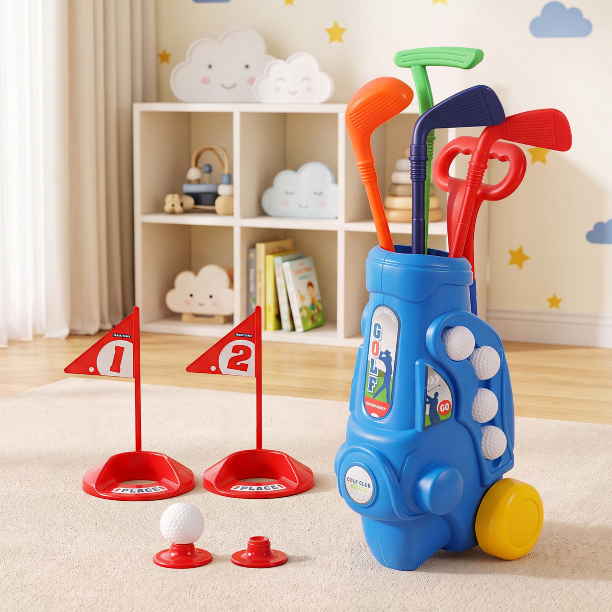 Keezi Kids Golf Set Toddler Club Set Pull Cart Ages 2-6
