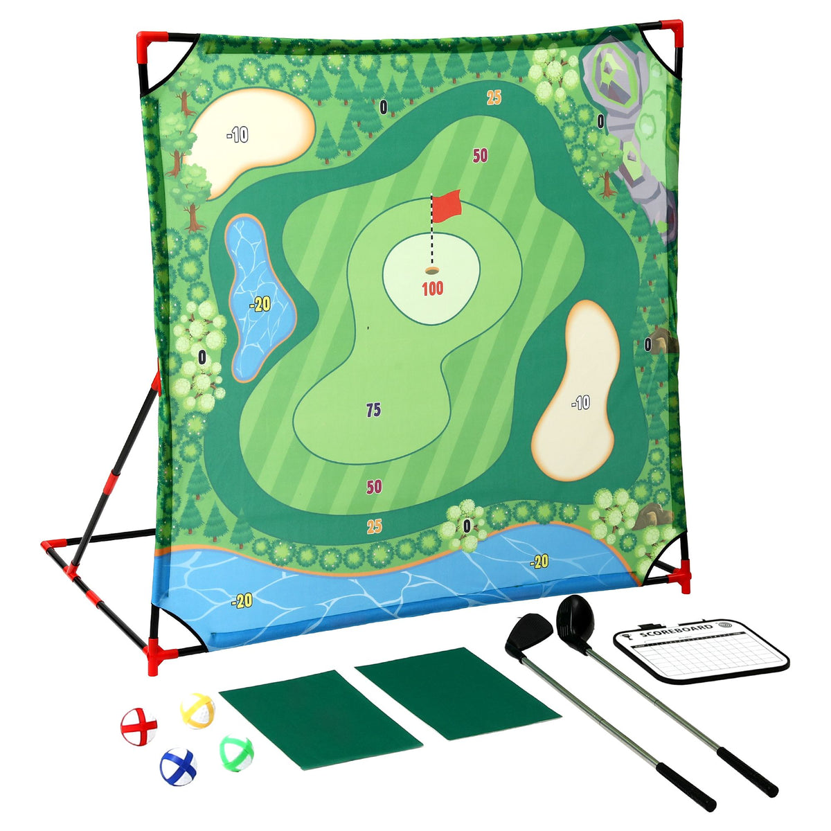 Keezi Kids Golf Chipping Game Set, 24 Sticky Balls and 2 Hitting Mats