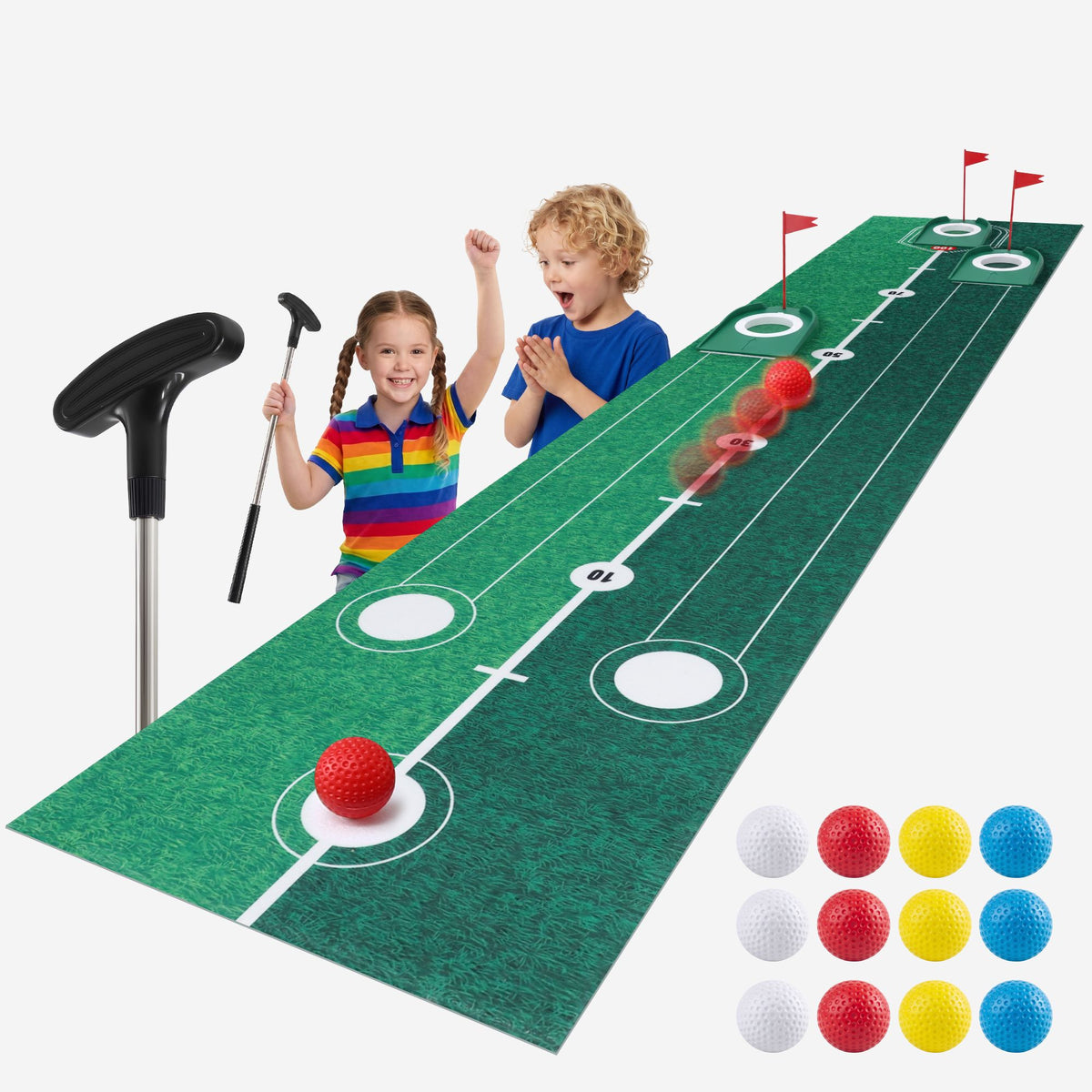 Keezi Kids Golf Putting Game Set with 2m Mat and 12 Balls