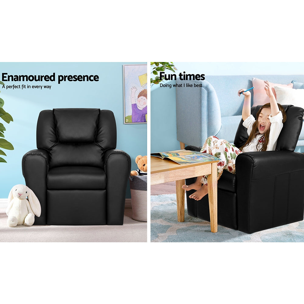 Keezi Kids Recliner Chair PU Leather Black