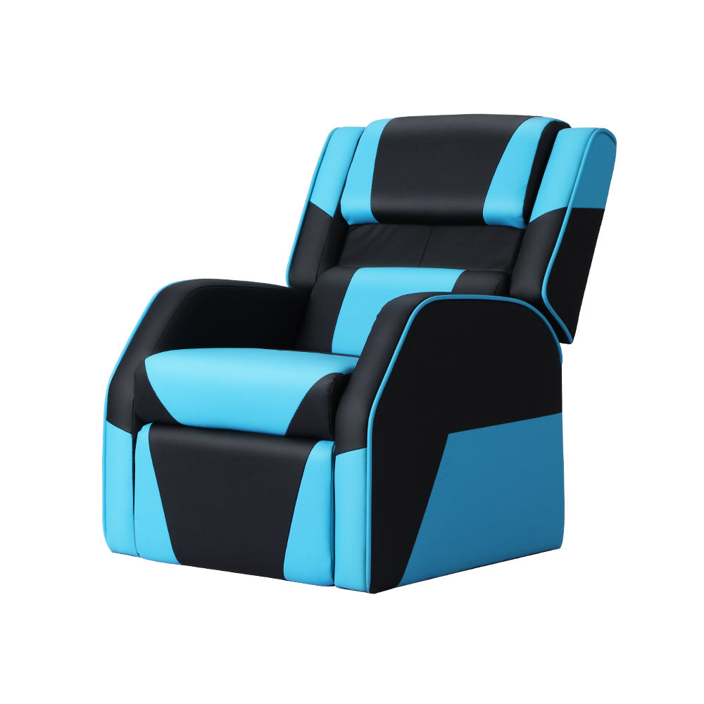 Keezi Kids Recliner Chair PU Leather Gaming Sofa Black Blue