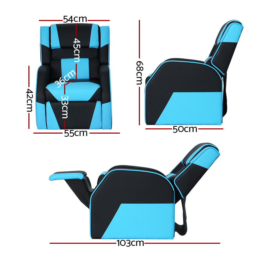 Keezi Kids Recliner Chair PU Leather Gaming Sofa Black Blue