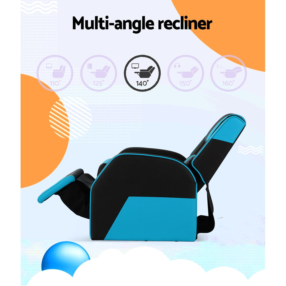 Keezi Kids Recliner Chair PU Leather Gaming Sofa Black Blue