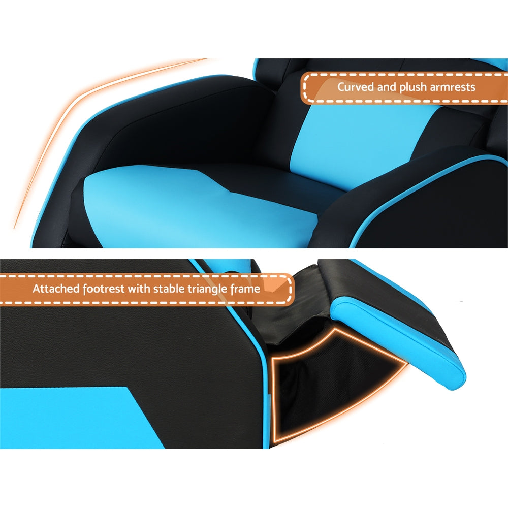 Keezi Kids Recliner Chair PU Leather Gaming Sofa Black Blue