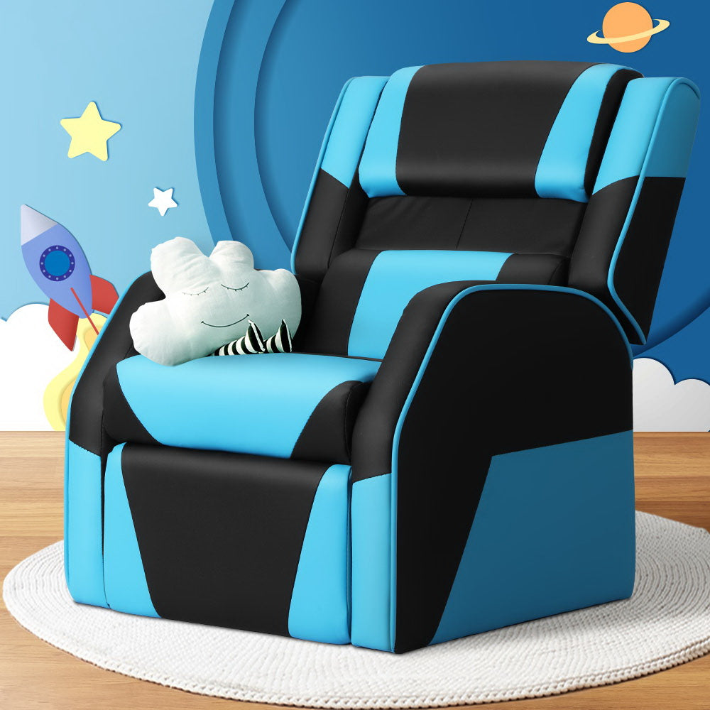 Keezi Kids Recliner Chair PU Leather Gaming Sofa Black Blue