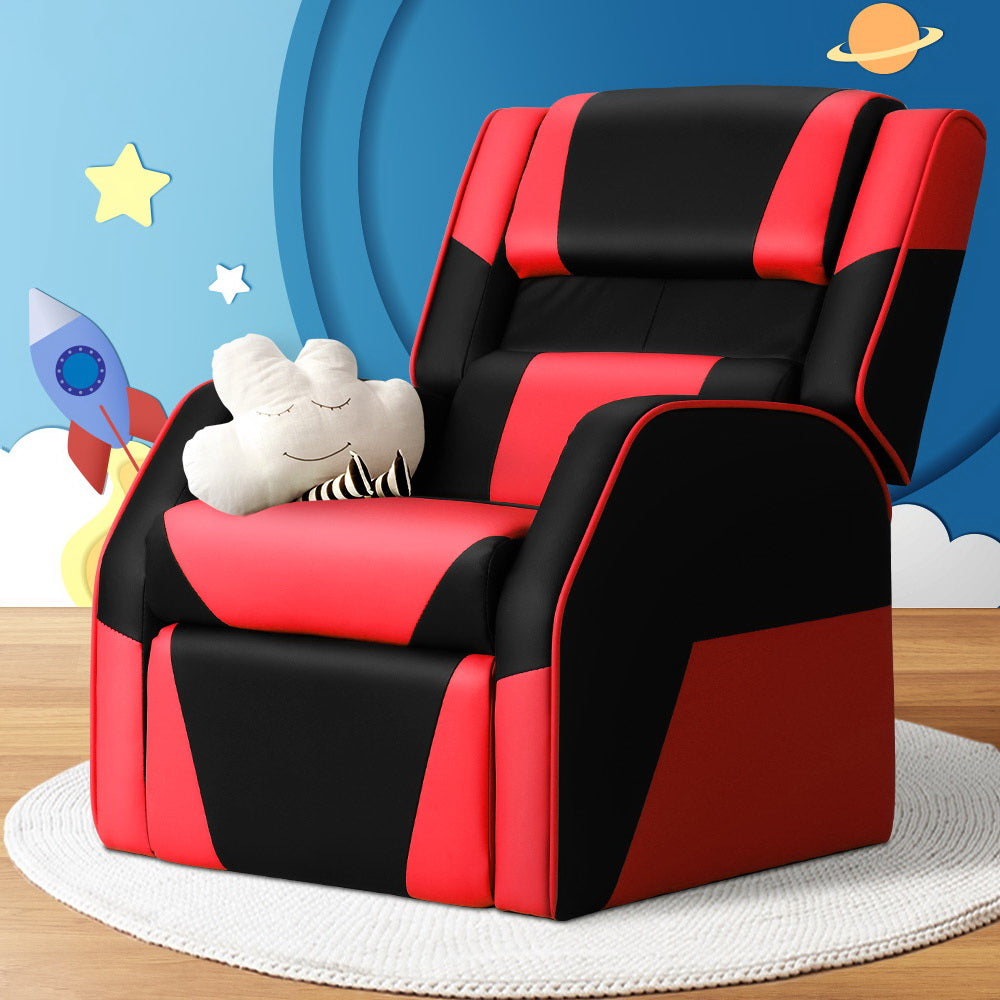 Keezi Kids Recliner Chair PU Leather Gaming Sofa Black/Red