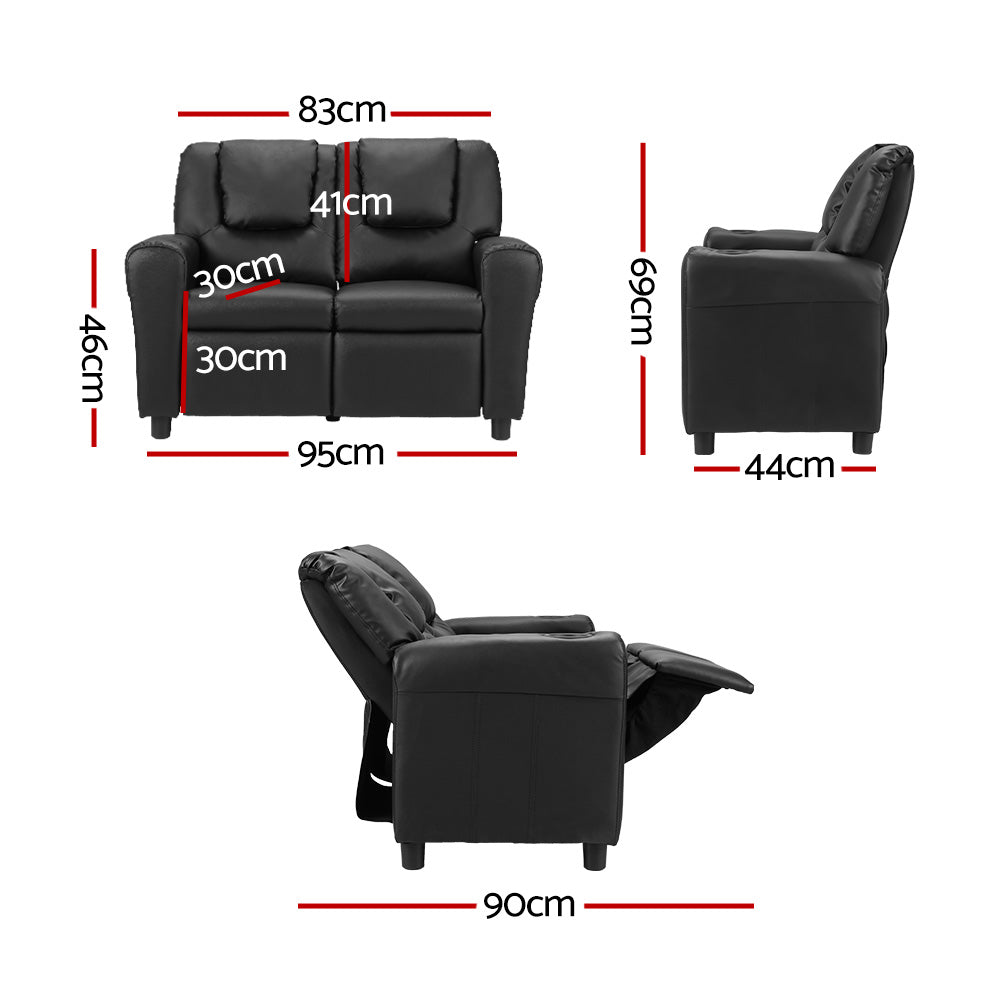 Keezi Kids Recliner Chair Double PU Leather Black