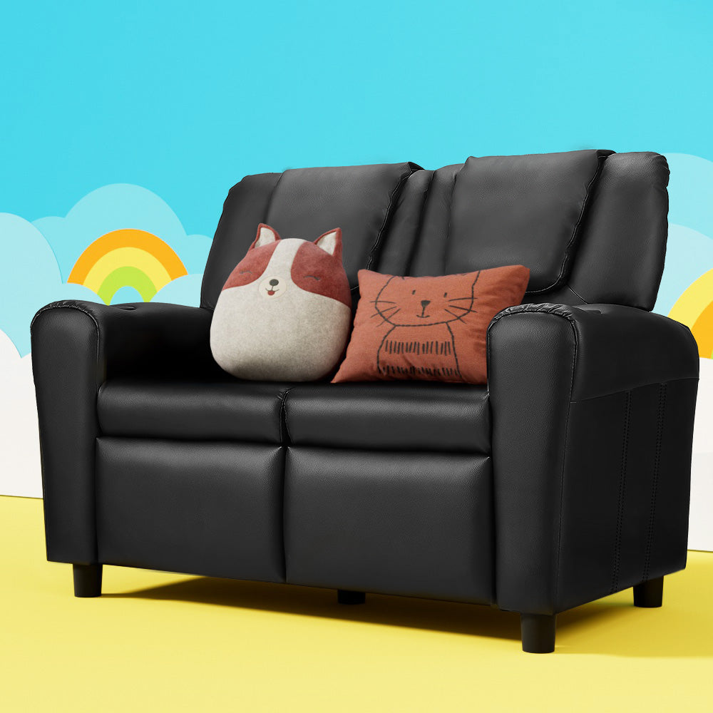 Keezi Kids Recliner Chair Double PU Leather Black